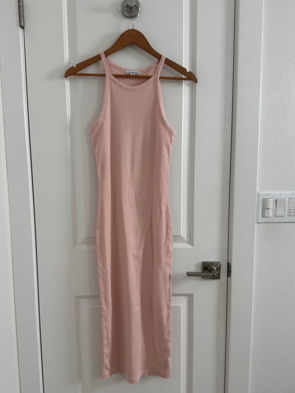 JAMES PERSE  Blush Pink Ribbed Knit Top Midi Tank Dress In Nougat in Sz M pink